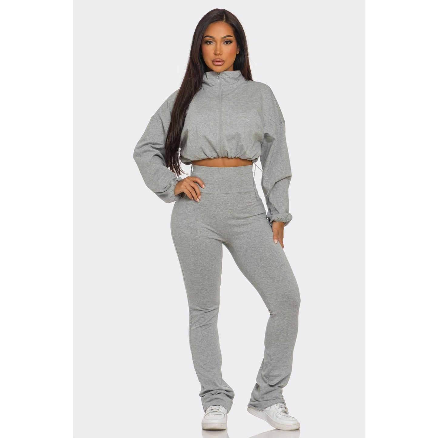 Cropped Zip Up and High Waist Jogger Set