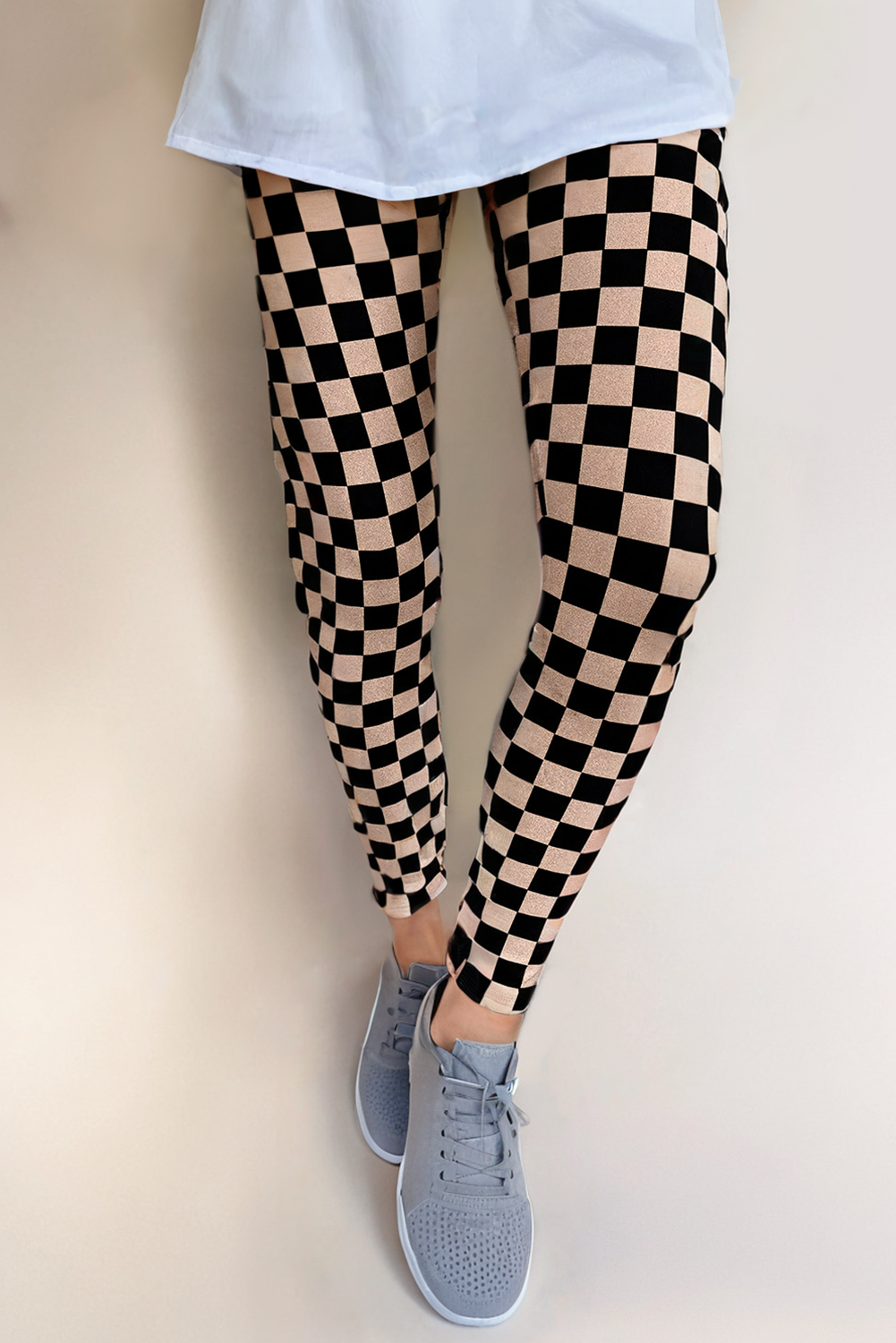 Checkered Pattern High Waist Skinny Leggings