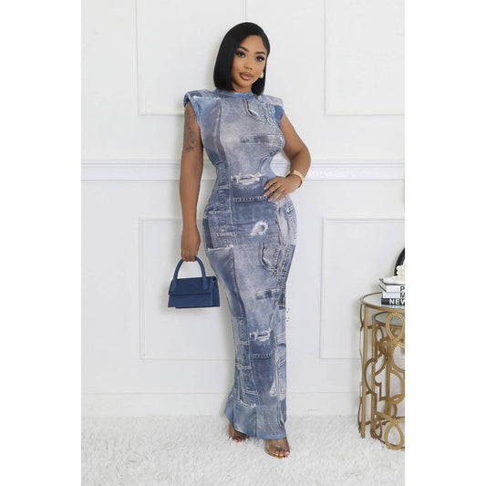 Sleeveless Maxi Sexy Printed Dress