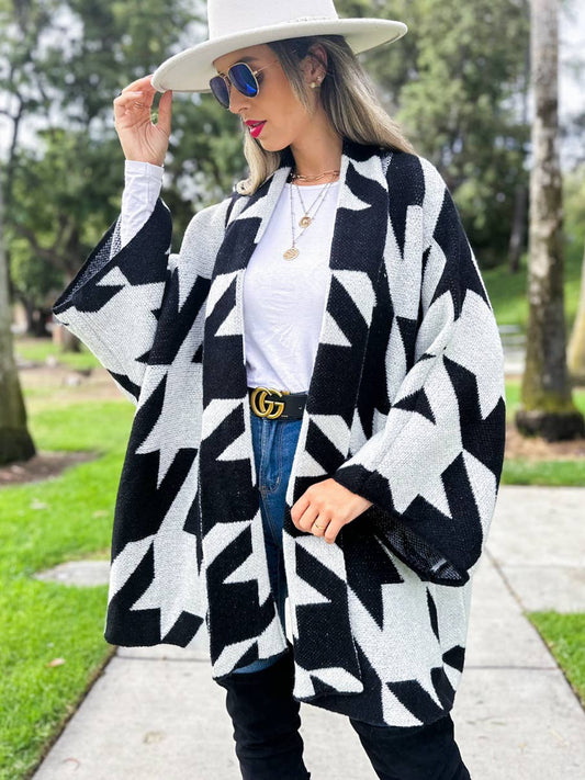 Black Luxurious Large Houndstooth Oversized Knit Cardigan