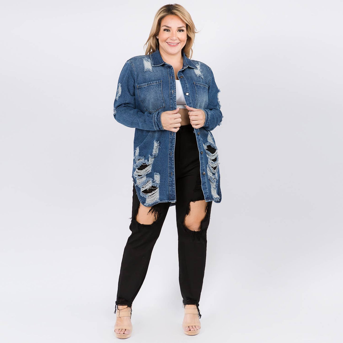 PLUS SIZE LONG LENGTH DENIM SHIRTS JACKET-RJK3712SIP