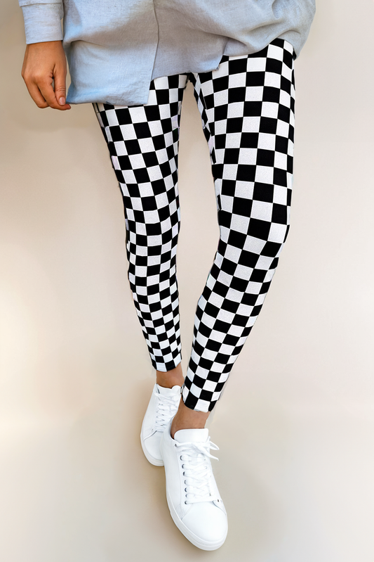 Checkered Pattern High Waist Skinny Leggings