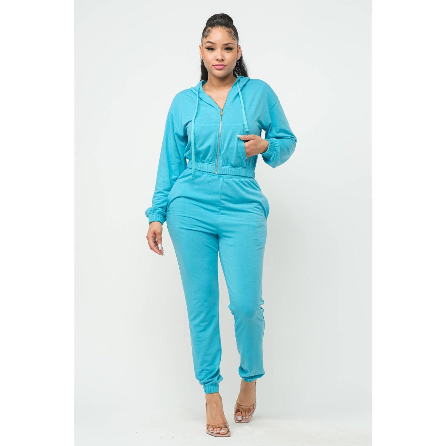 French Terry Drawstring Hoodie and Jogger Set