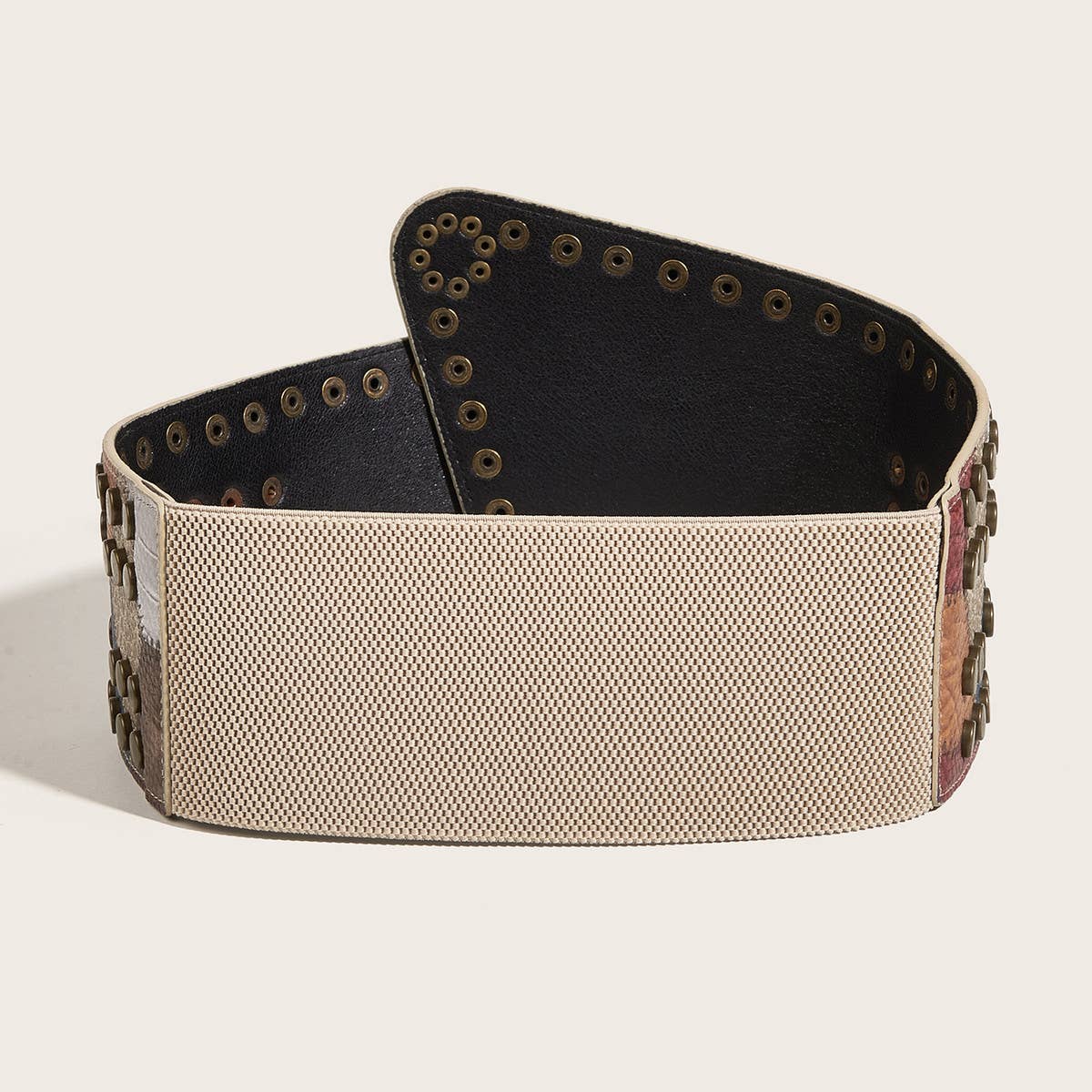 BRONZE NAIL METAL BUCKLE ELASTIC GIRDLE BELT_CWABE0274