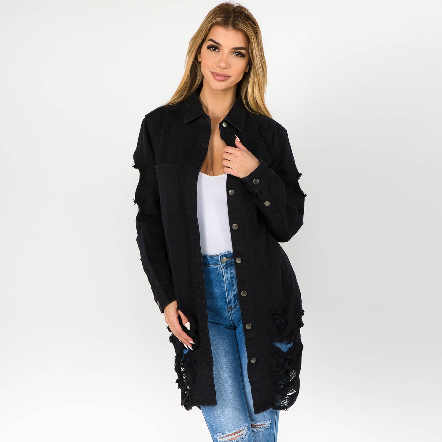 PLUS SIZE LONG LENGTH DENIM SHIRTS JACKET-RJK3712SIP