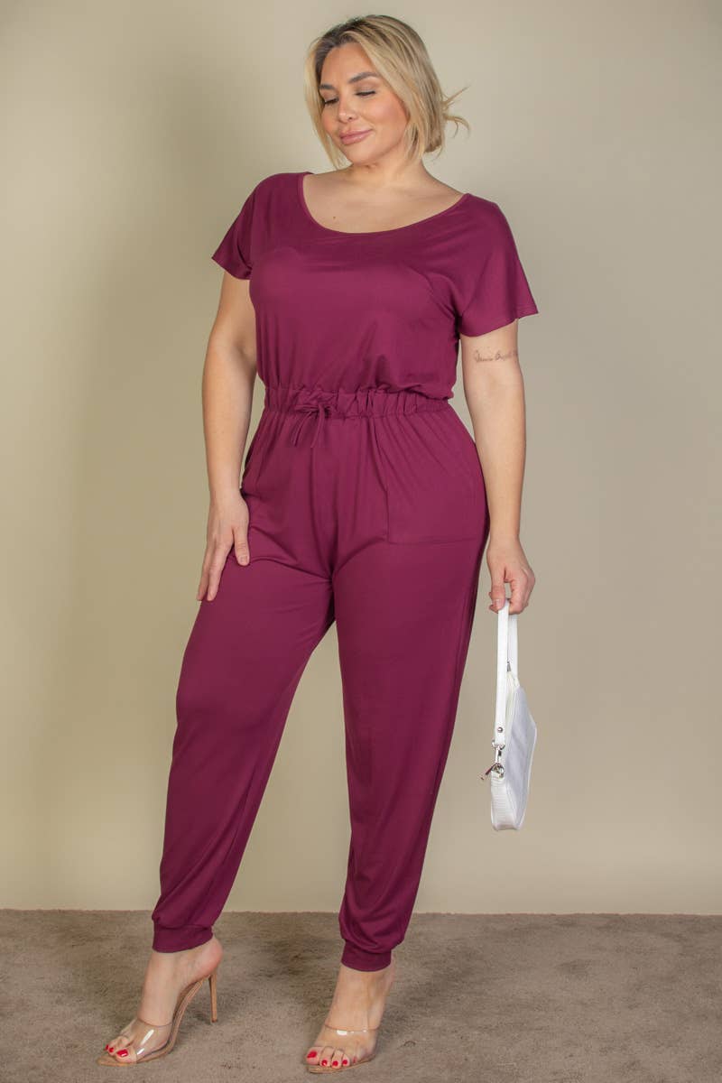 Plus Size Solid Drawstring Jumpsuit
