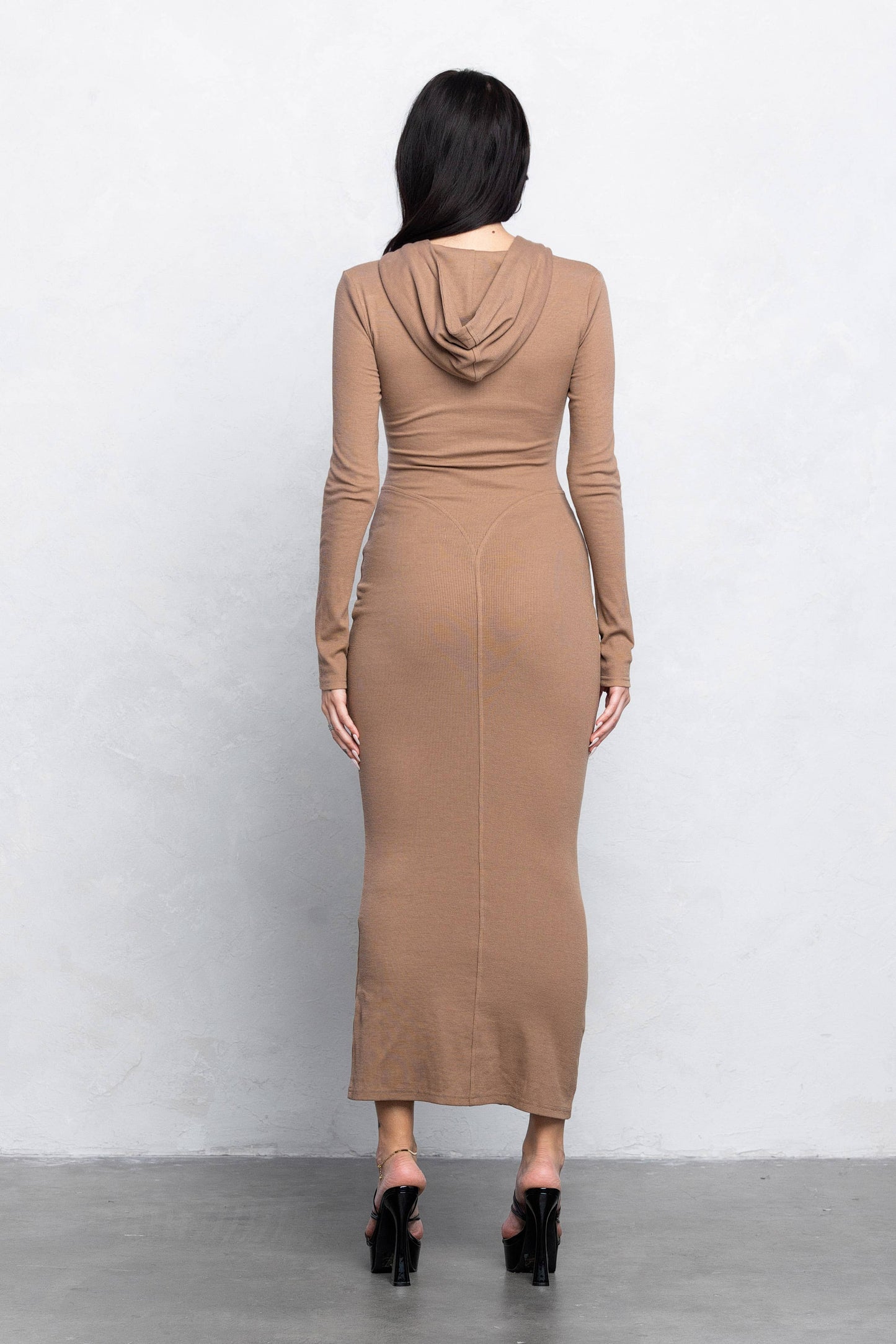 Ribbed zip up maxi dress w/ hoodie