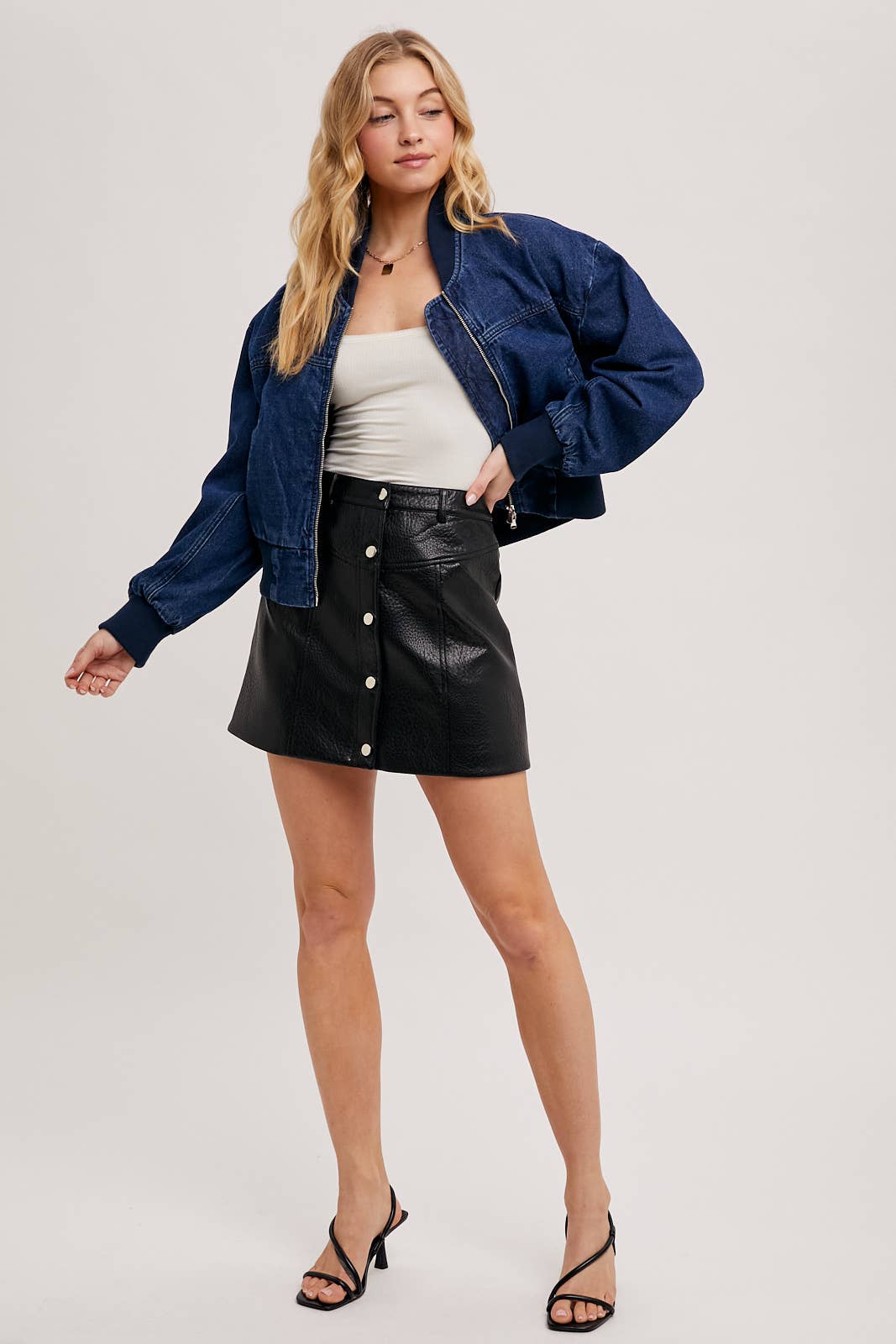 DENIM BASEBALL BOMBER JACKET