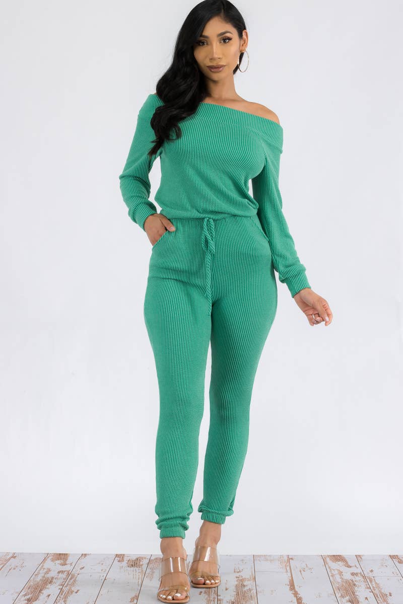 HH620R-SL-NEWRIB - Off Shoulder Jumpsuit