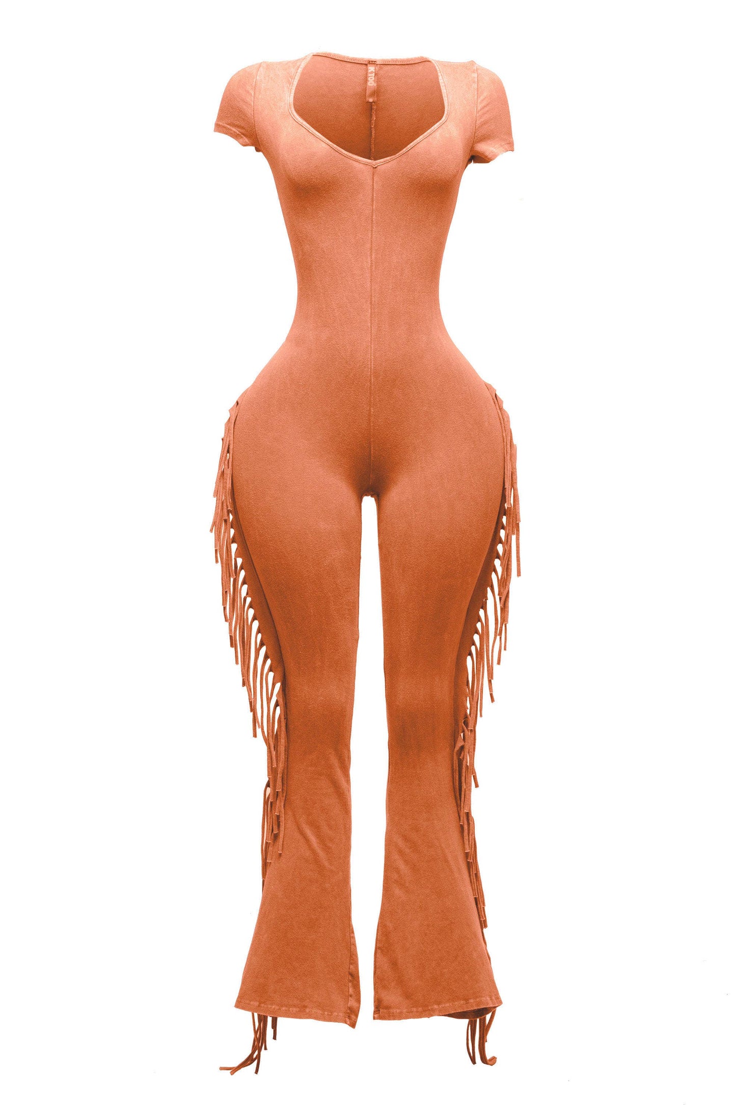 Mineral washed fringed jumpsuit
