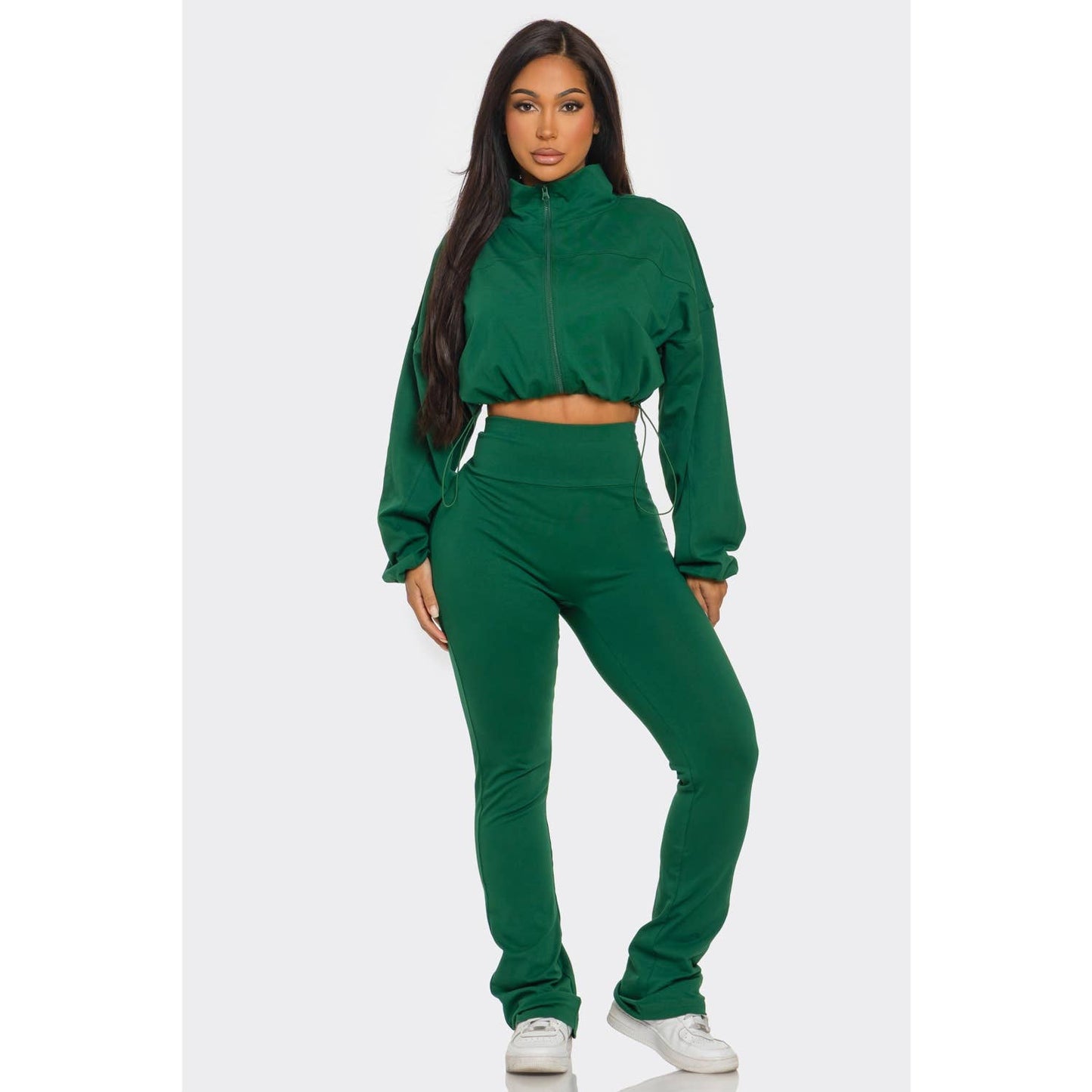 Cropped Zip Up and High Waist Jogger Set