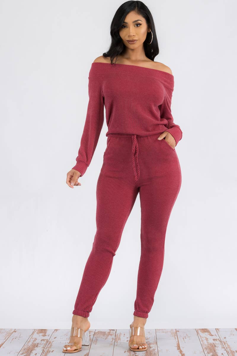 HH620R-SL-NEWRIB - Off Shoulder Jumpsuit