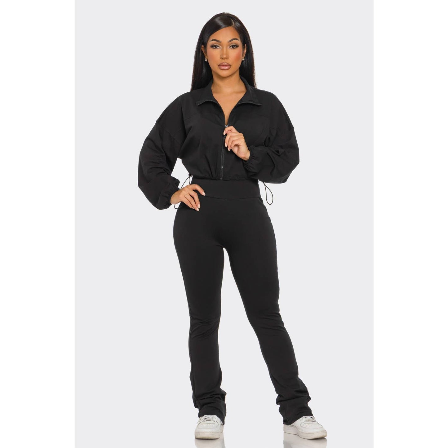 Cropped Zip Up and High Waist Jogger Set