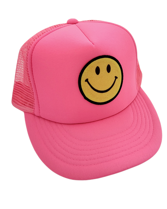 Smiley Face Patch Pink Trucker Hat cap