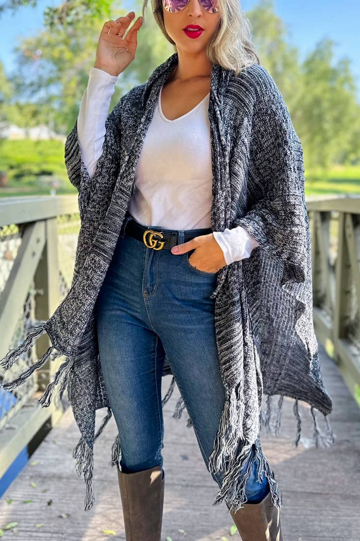 Two Tone Mixed Knit Hoodie Cardigan