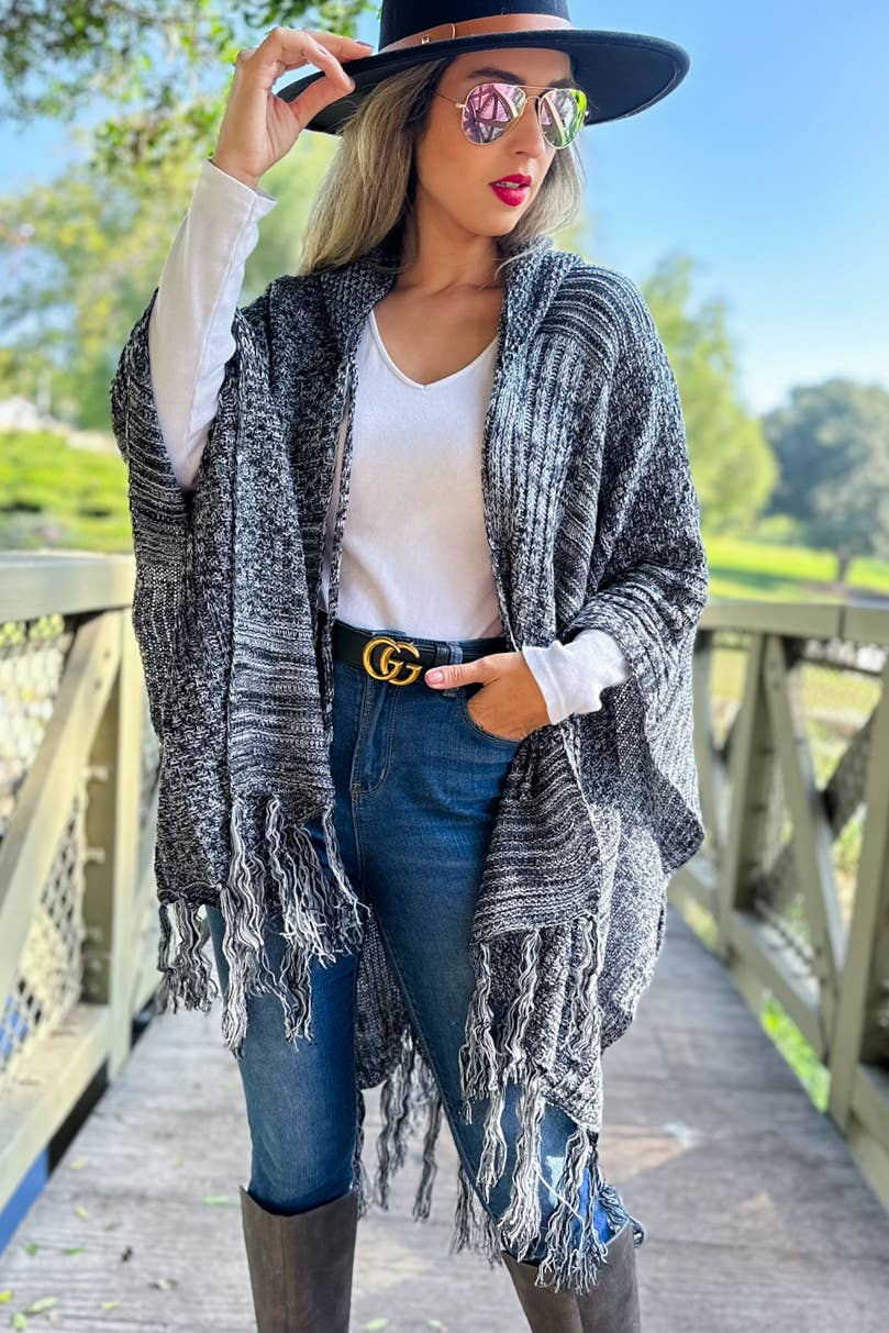 Two Tone Mixed Knit Hoodie Cardigan