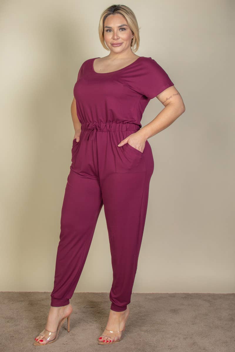 Plus Size Solid Drawstring Jumpsuit