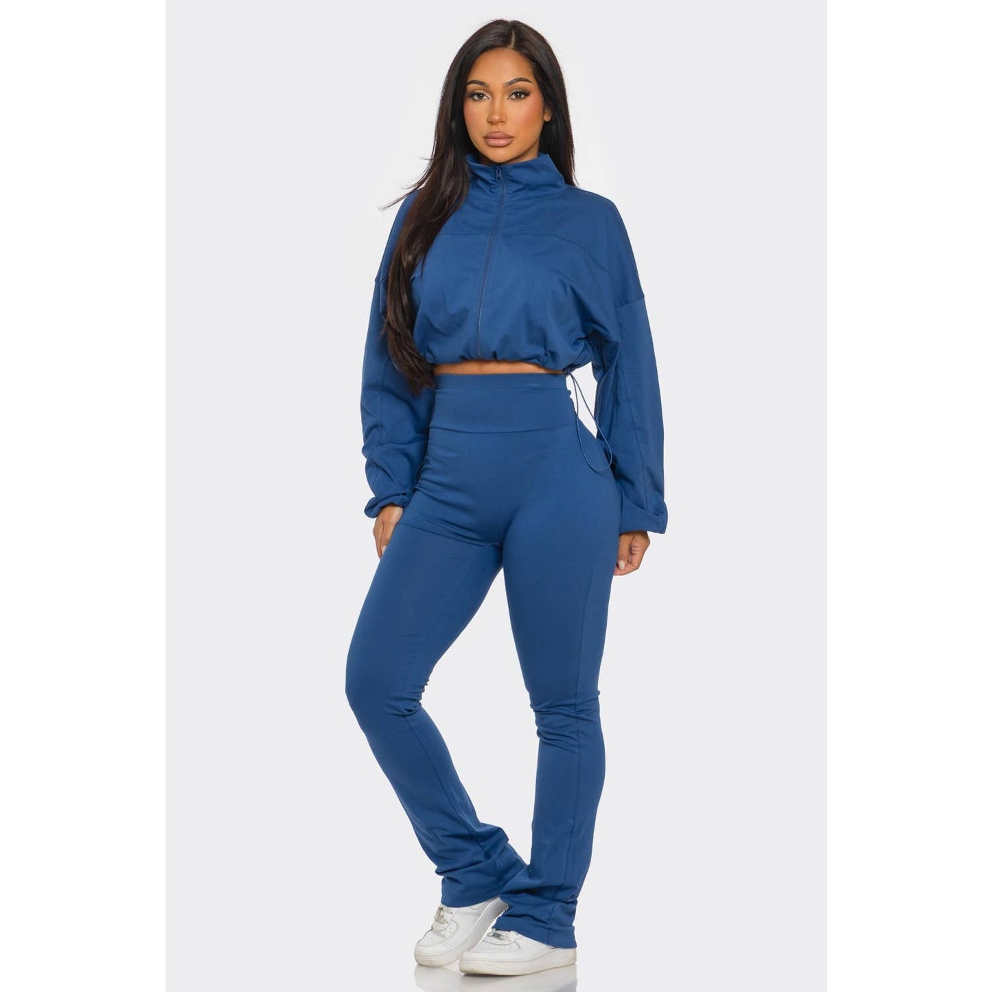 Cropped Zip Up and High Waist Jogger Set