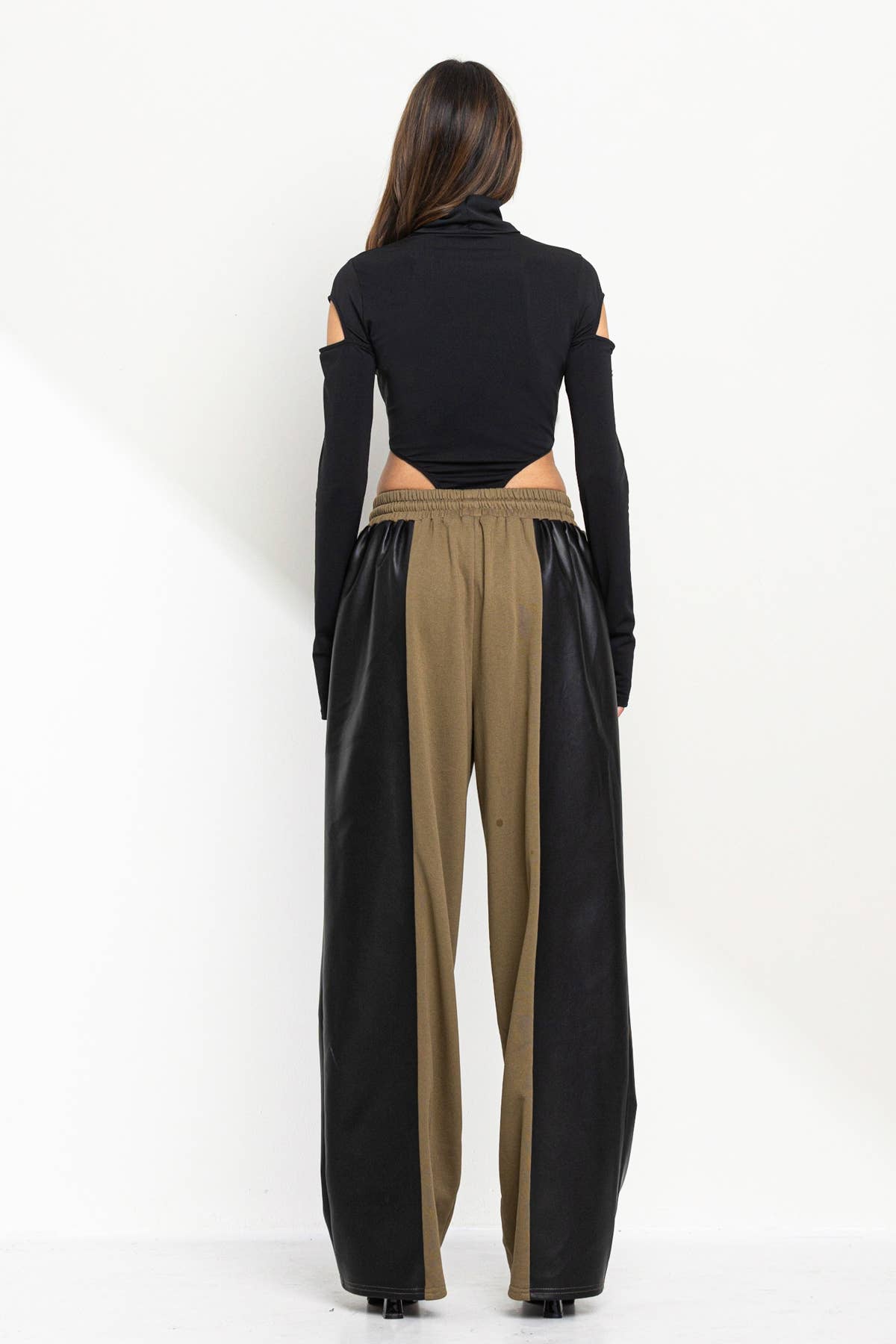 Half and half faux leather detail and sweatpants