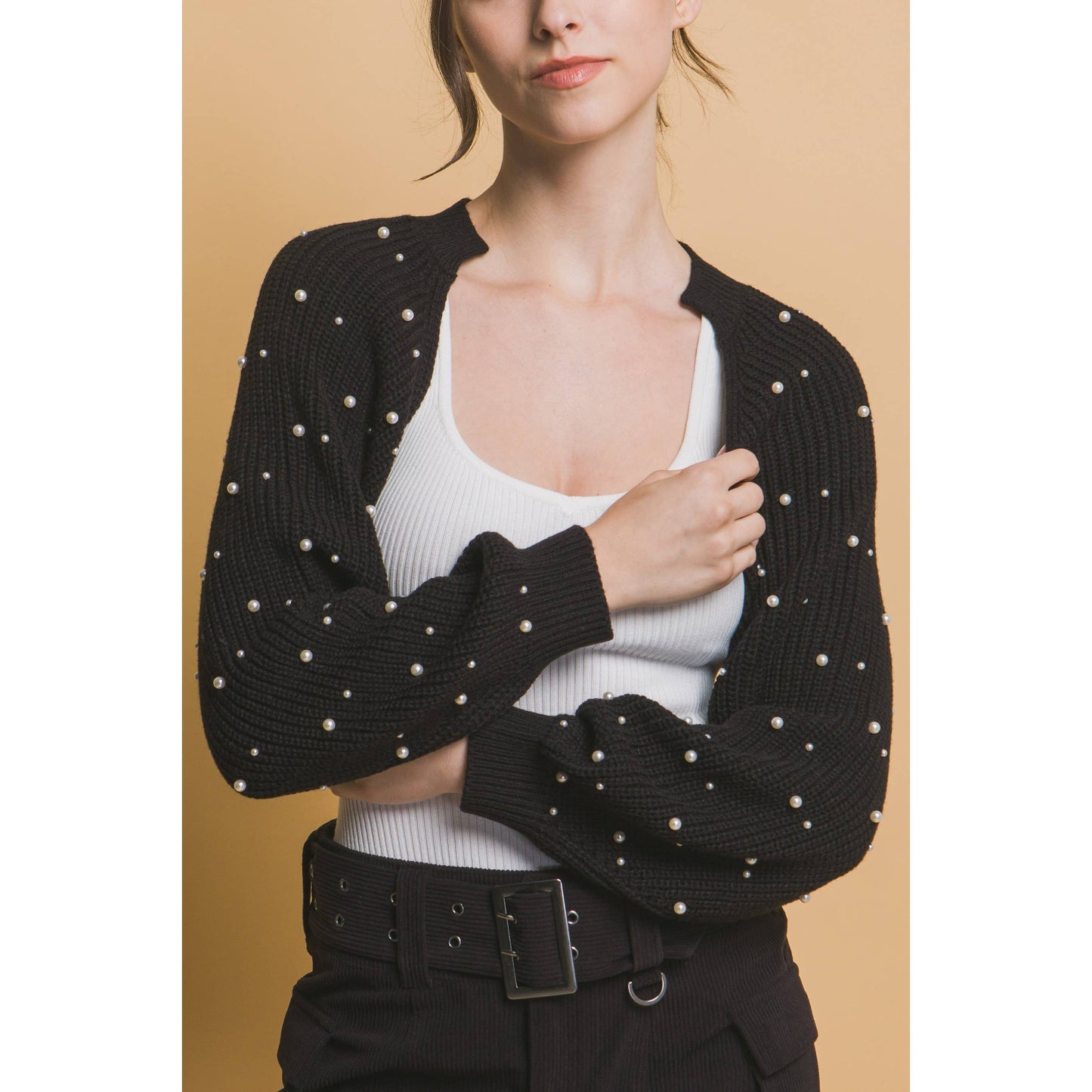 Pearl Beaded Long Sleeve Shrug Bolero