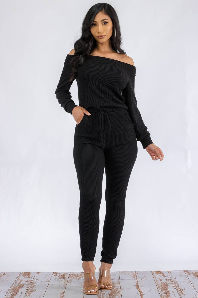 HH620R-SL-NEWRIB - Off Shoulder Jumpsuit
