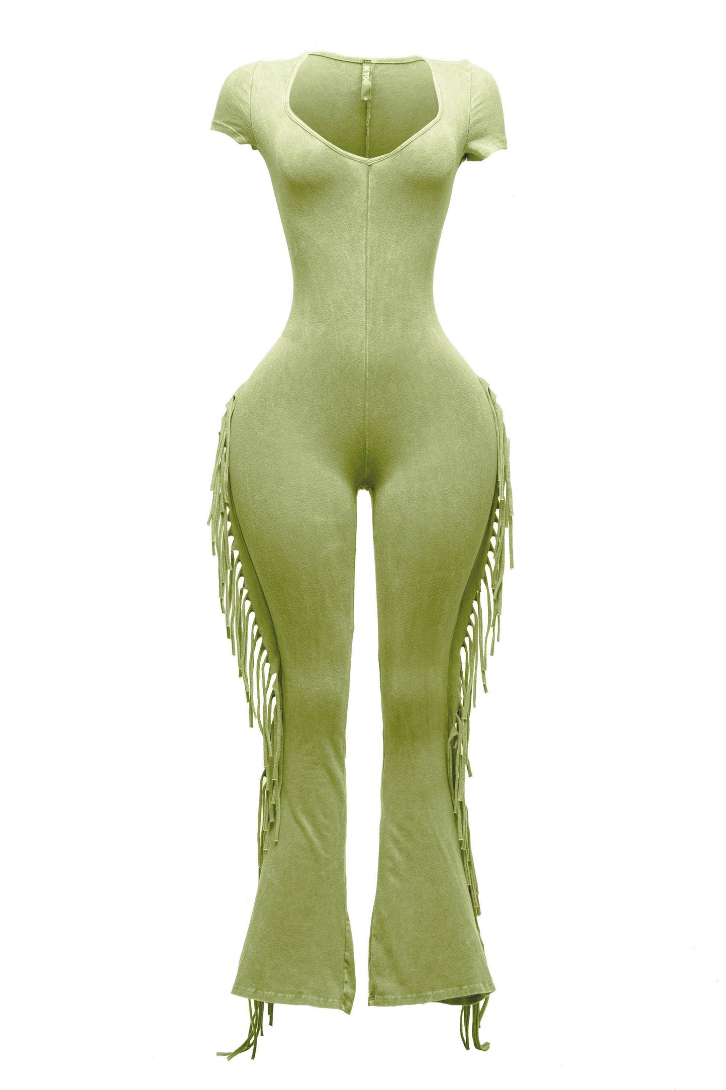 Mineral washed fringed jumpsuit