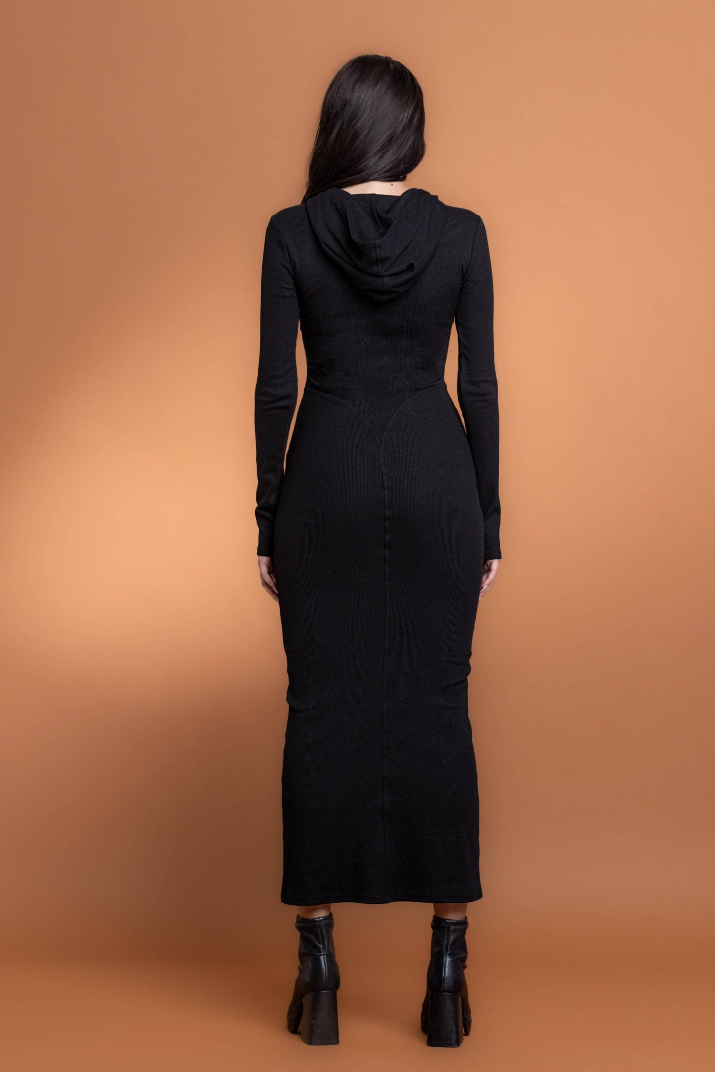 Ribbed zip up maxi dress w/ hoodie