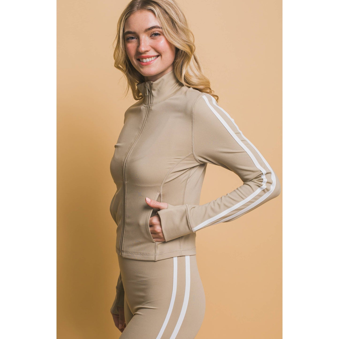 Side Stripe Mock Jacket with Side Pockets