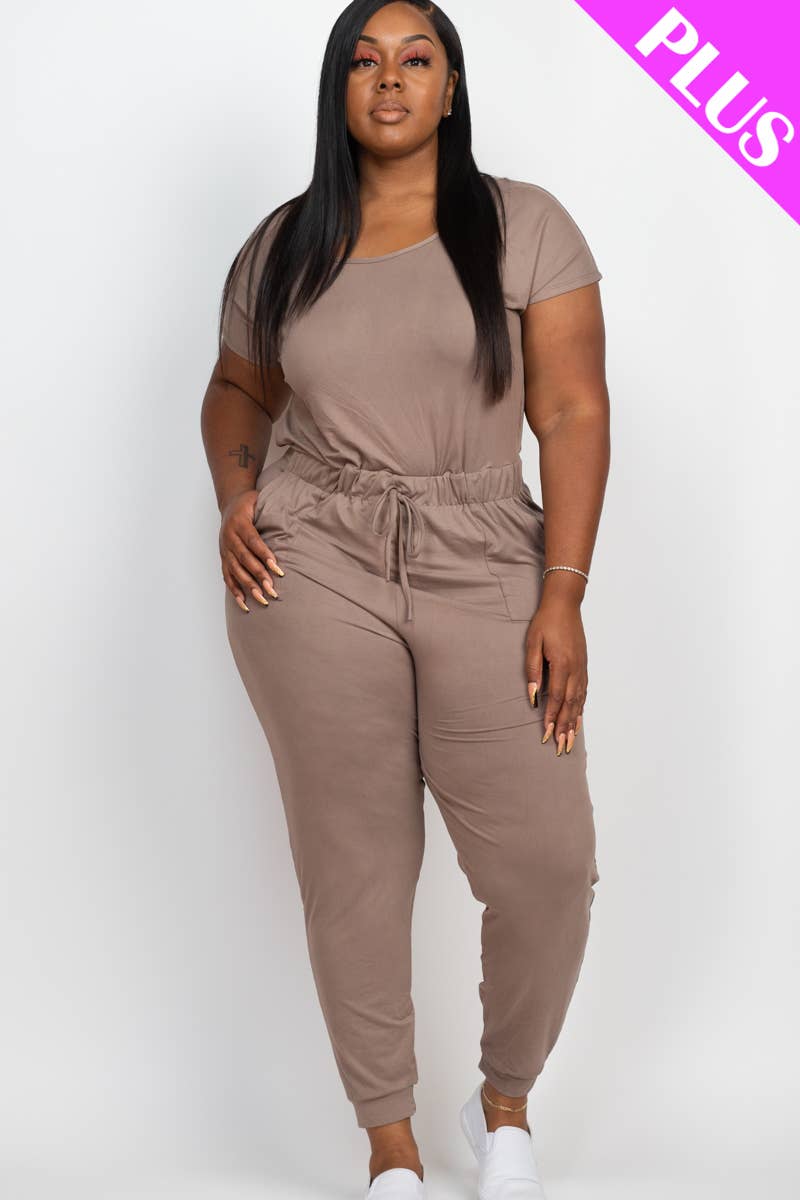 Plus Size Solid Drawstring Jumpsuit