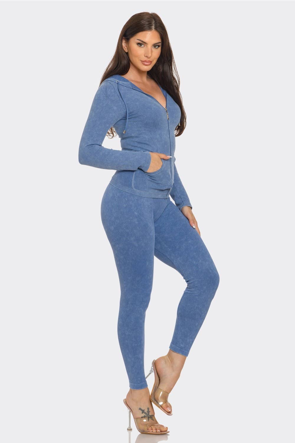 Washed Ribbed Seamless Hoodie Set