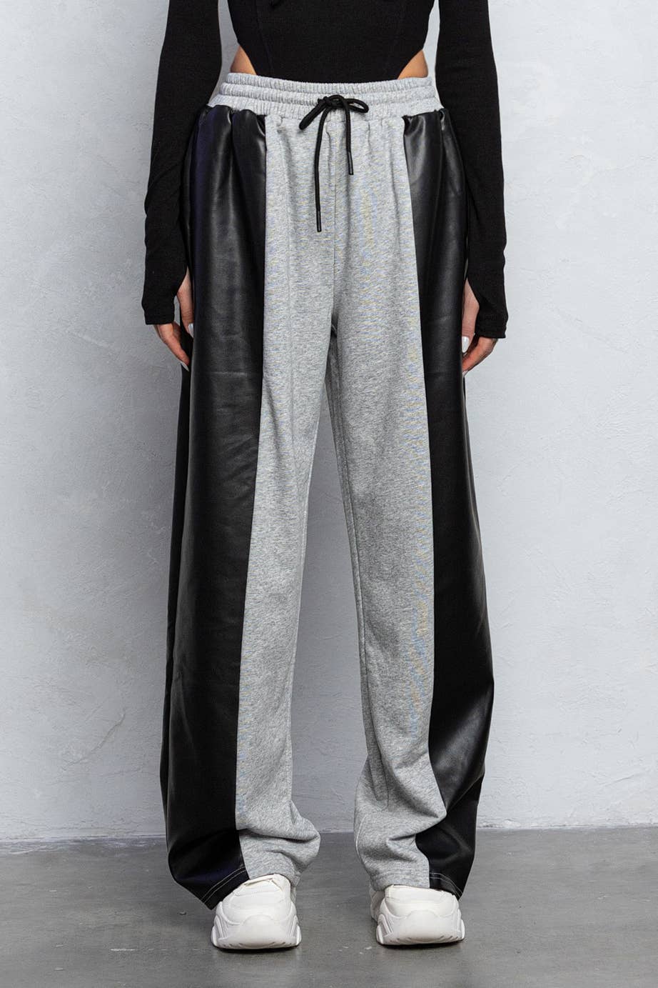 Half and half faux leather detail and sweatpants