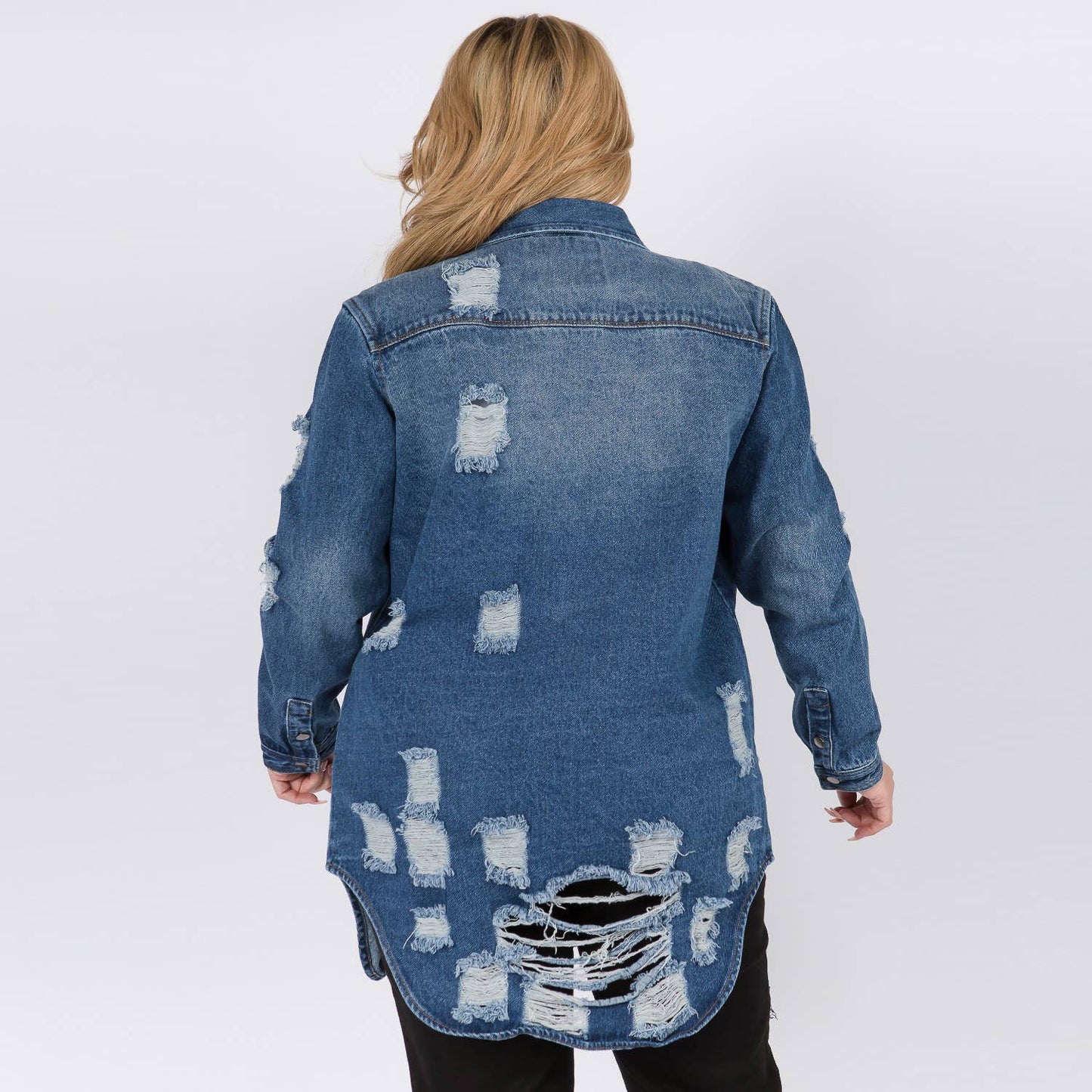 PLUS SIZE LONG LENGTH DENIM SHIRTS JACKET-RJK3712SIP