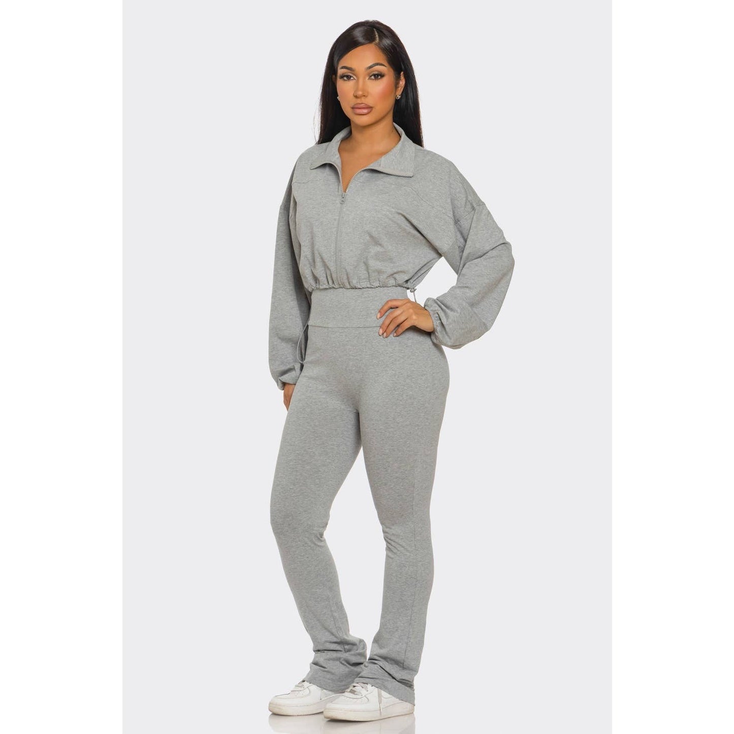 Cropped Zip Up and High Waist Jogger Set