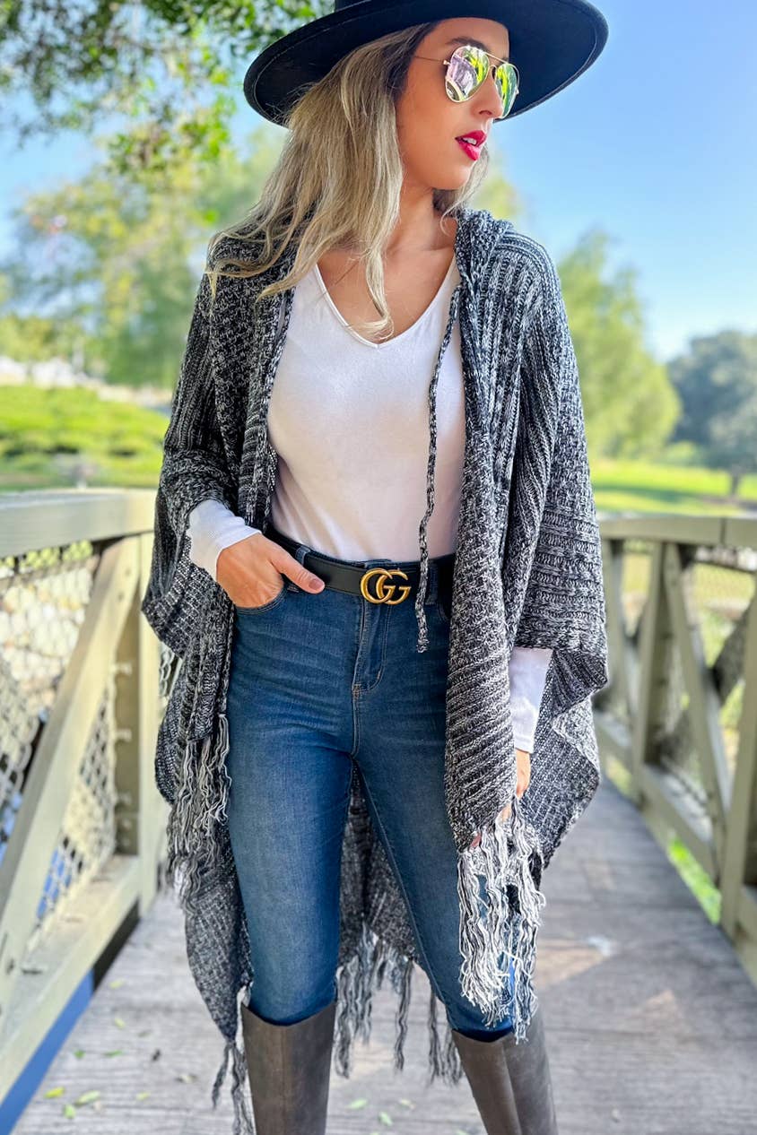 Two Tone Mixed Knit Hoodie Cardigan