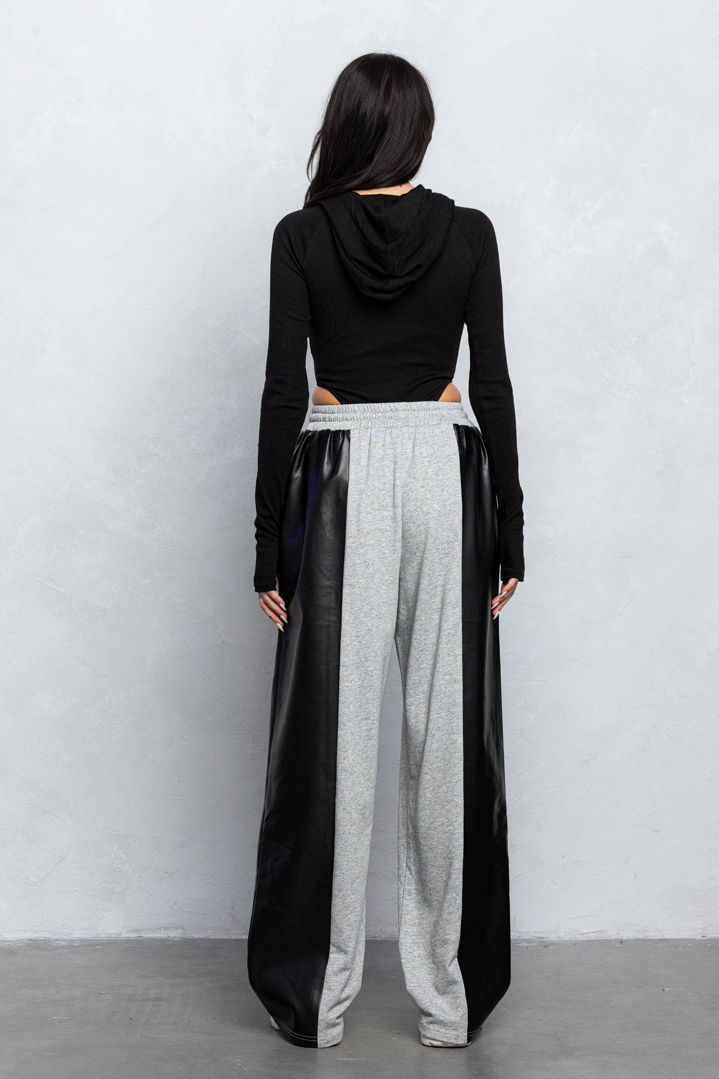 Half and half faux leather detail and sweatpants