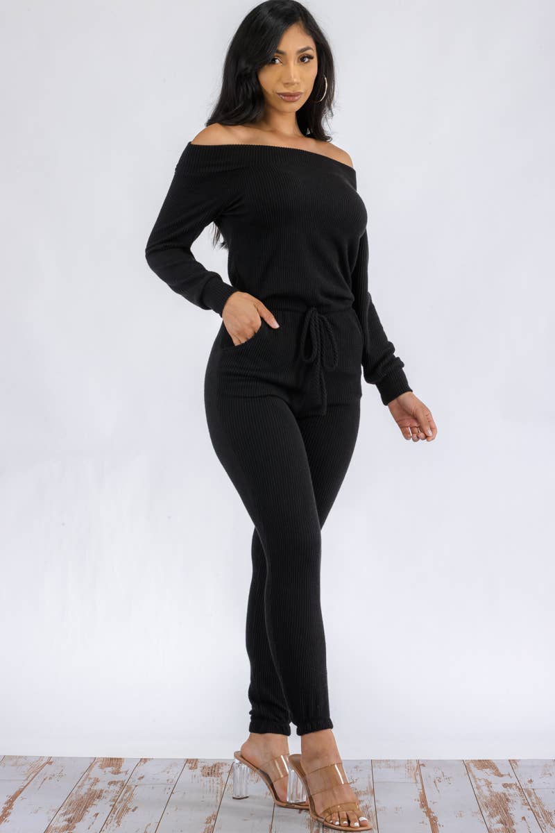 HH620R-SL-NEWRIB - Off Shoulder Jumpsuit