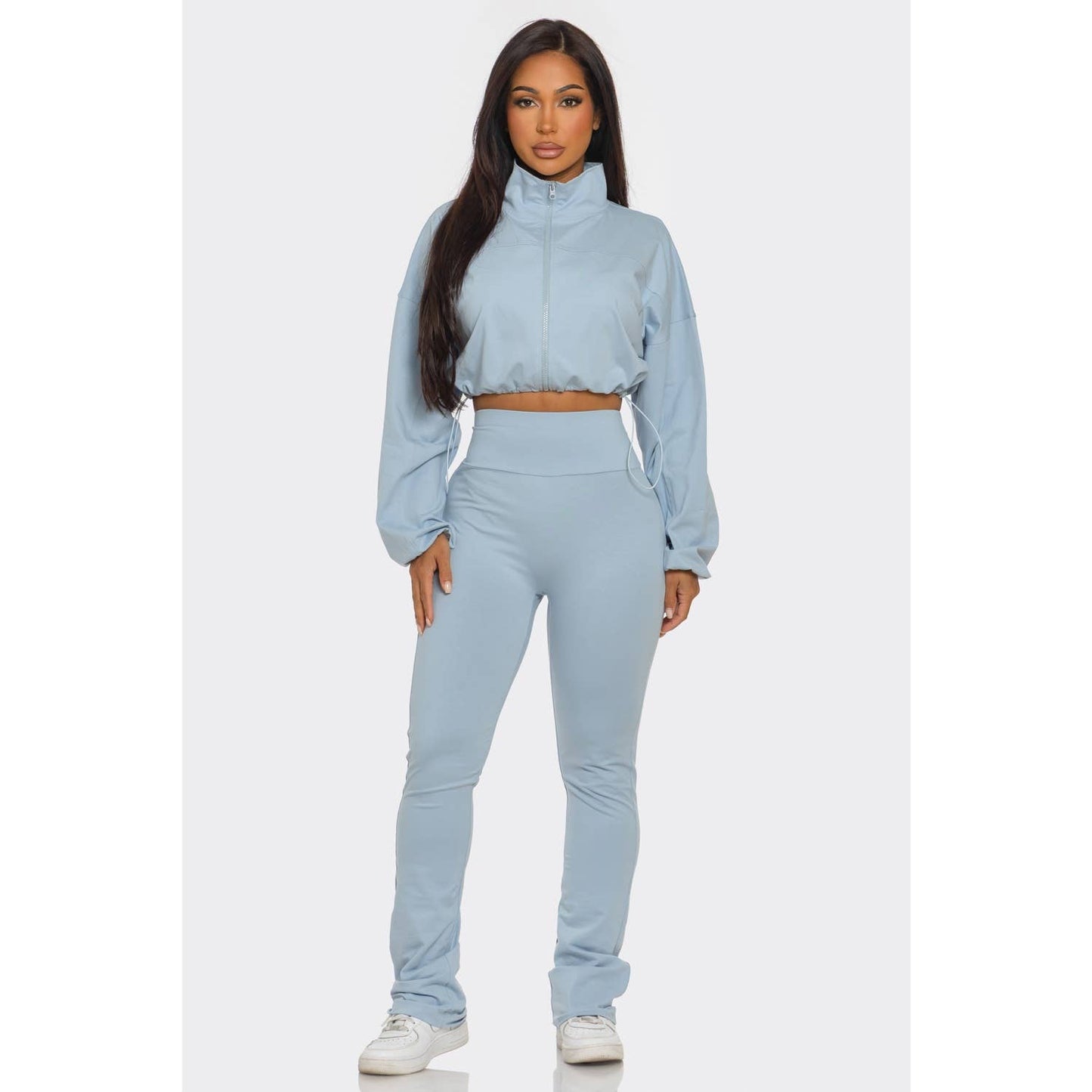 Cropped Zip Up and High Waist Jogger Set