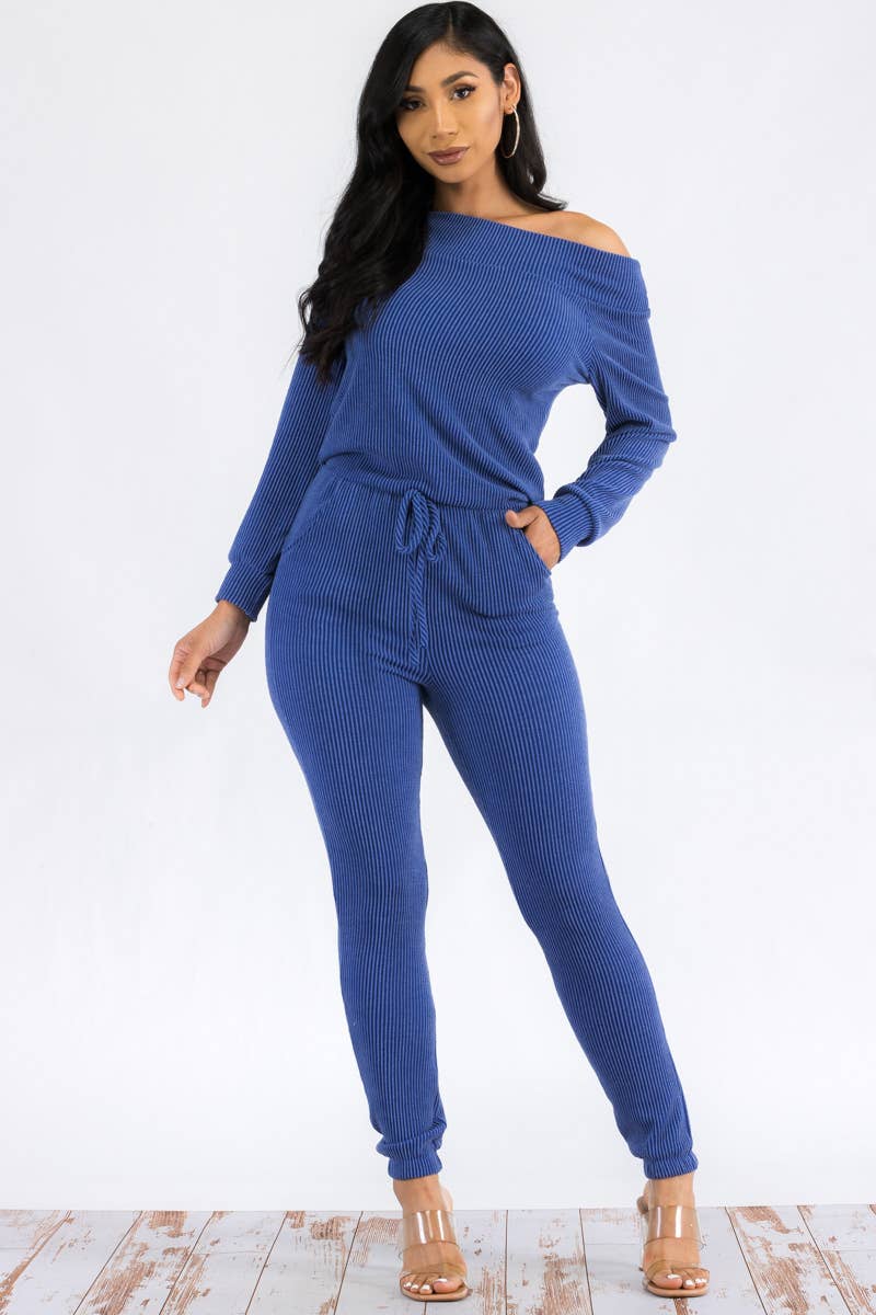 HH620R-SL-NEWRIB - Off Shoulder Jumpsuit