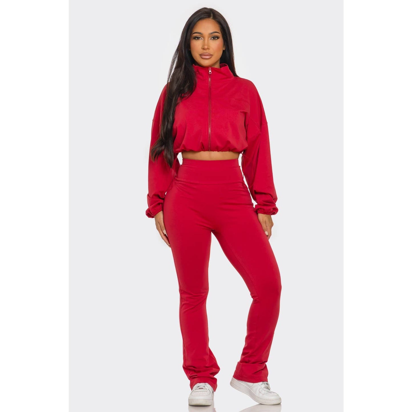 Cropped Zip Up and High Waist Jogger Set
