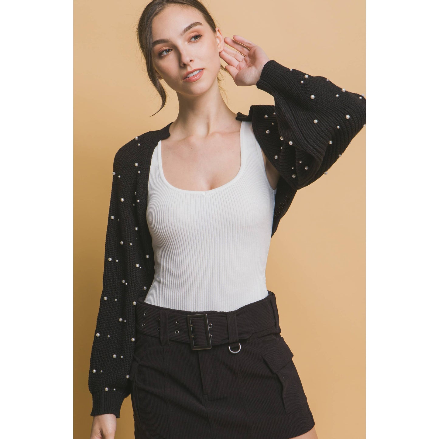 Pearl Beaded Long Sleeve Shrug Bolero