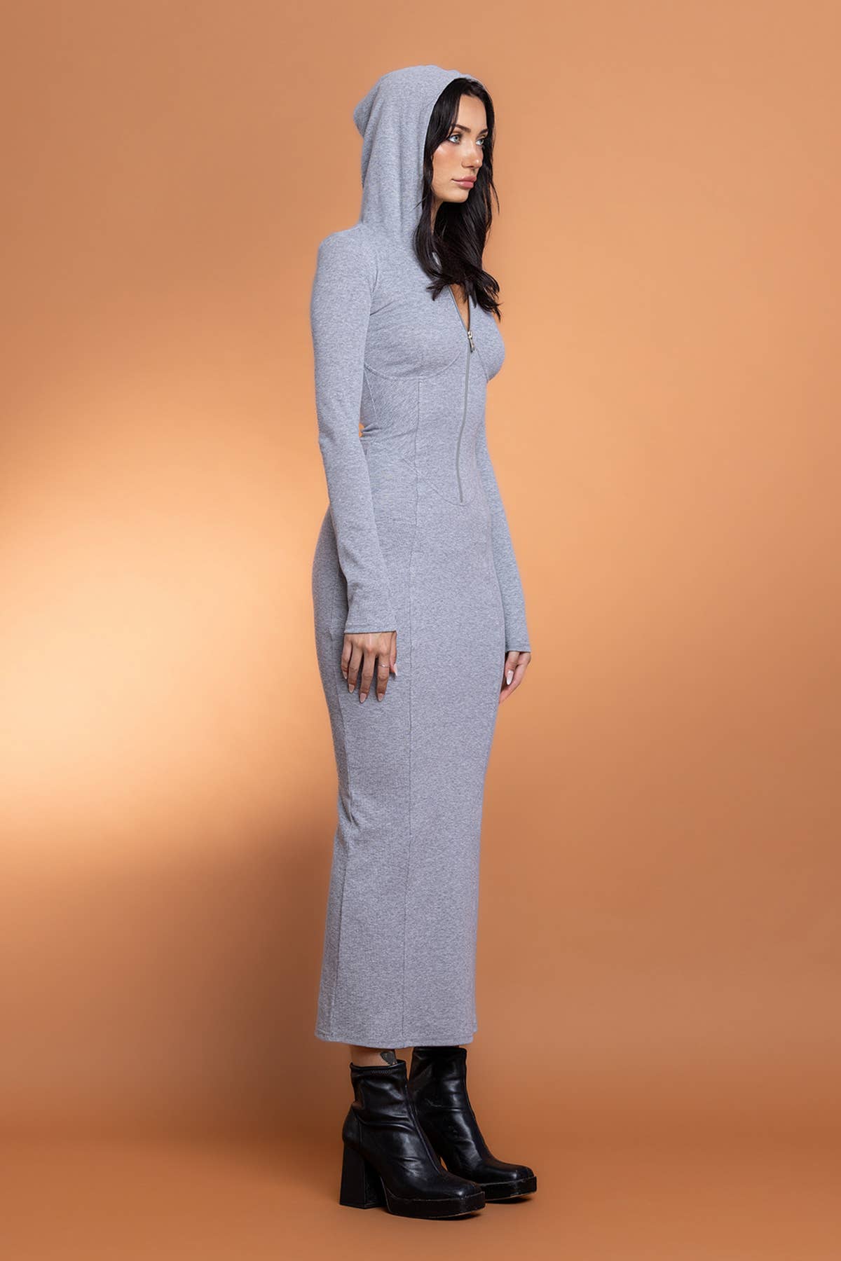Ribbed Zip up Hoodie Maxi Dress