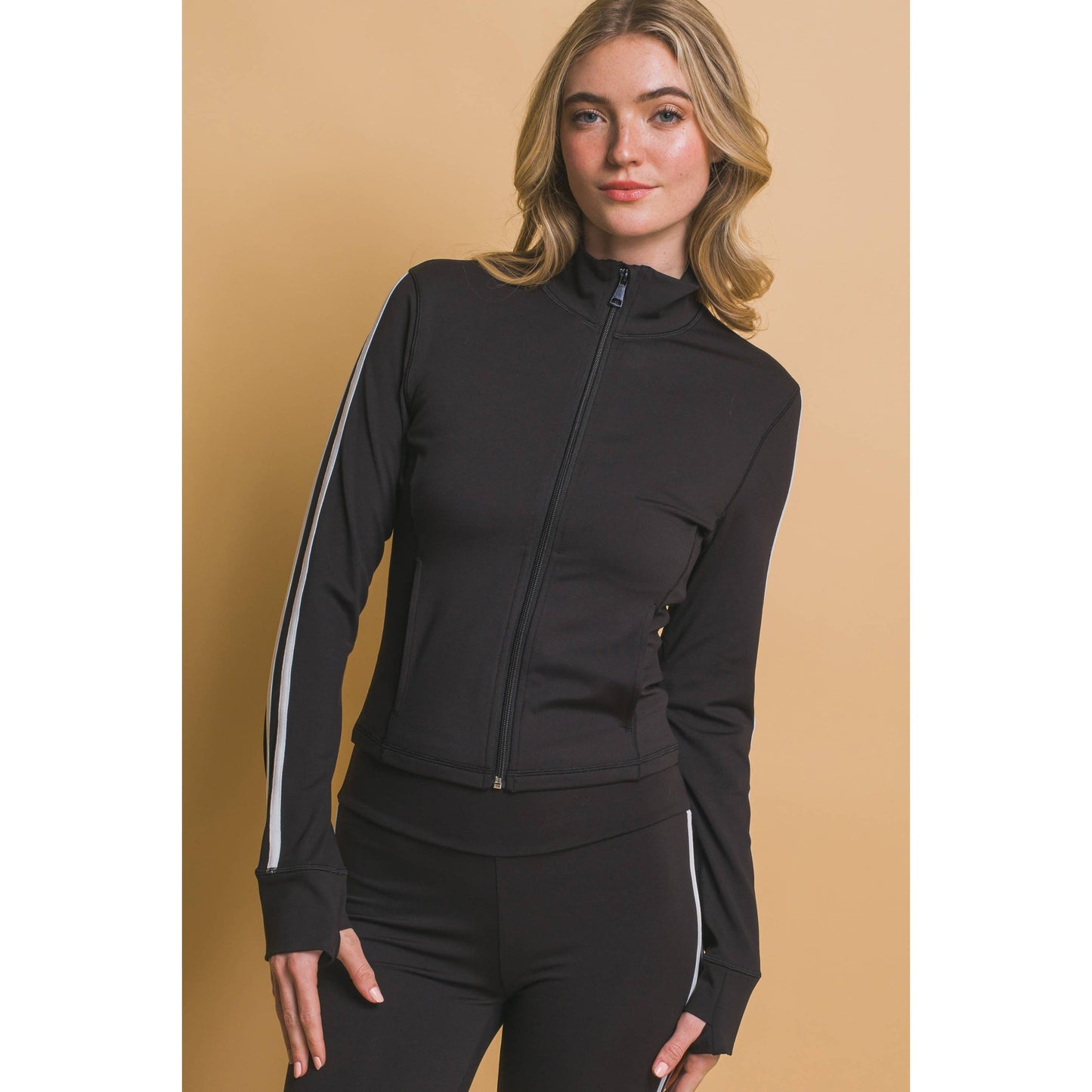 Side Stripe Mock Jacket with Side Pockets