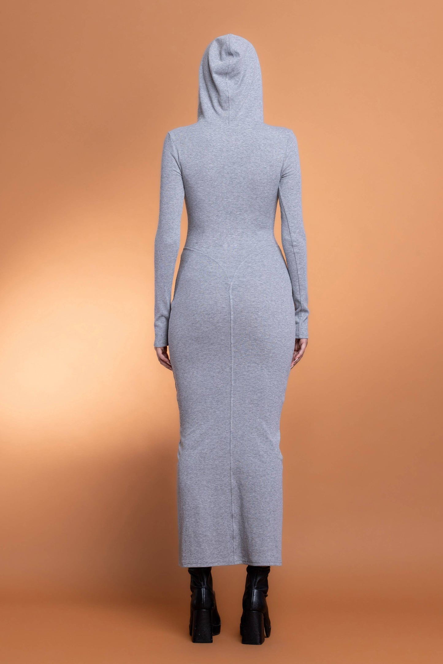 Ribbed zip up maxi dress w/ hoodie