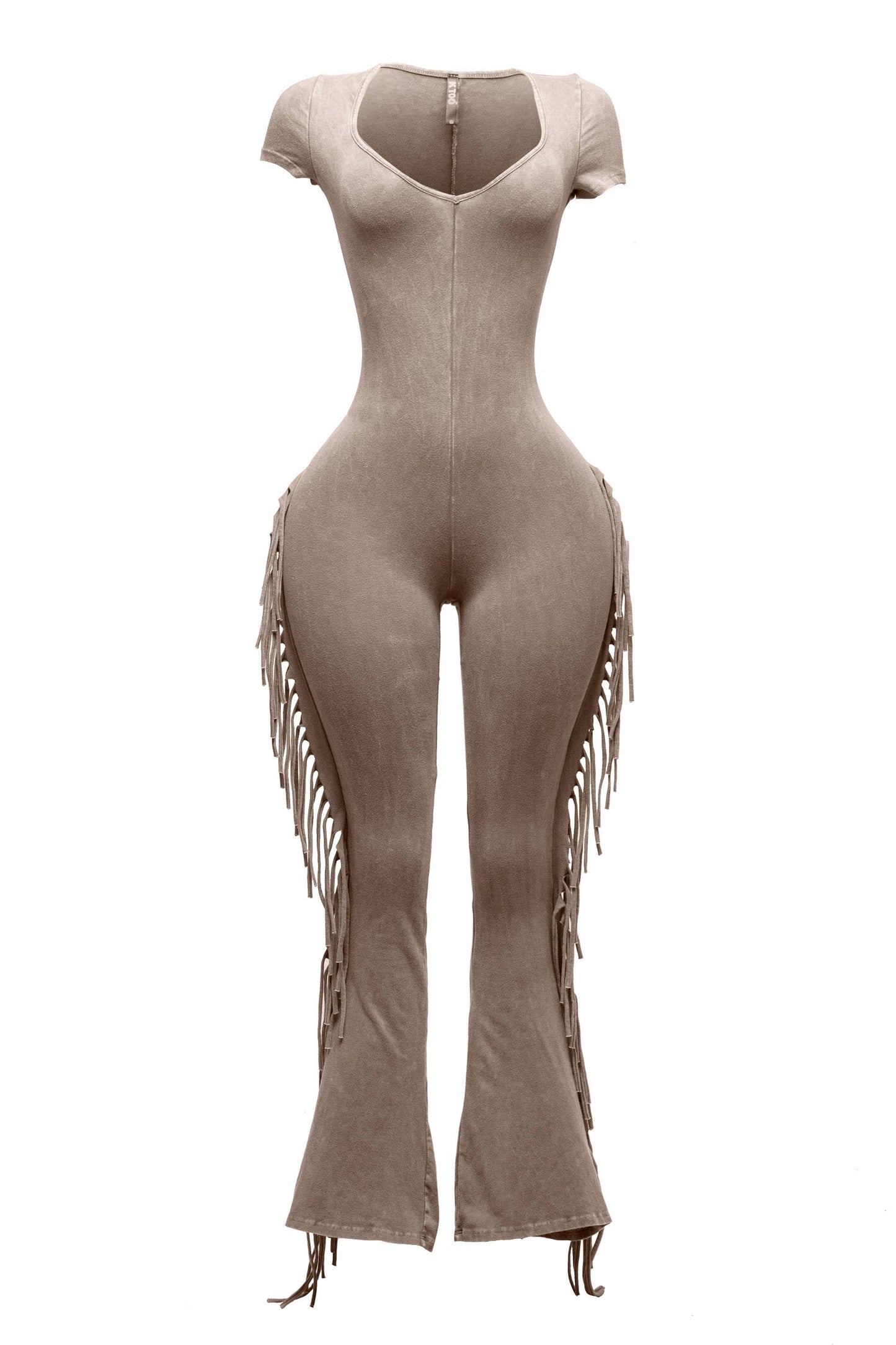 Mineral washed fringed jumpsuit