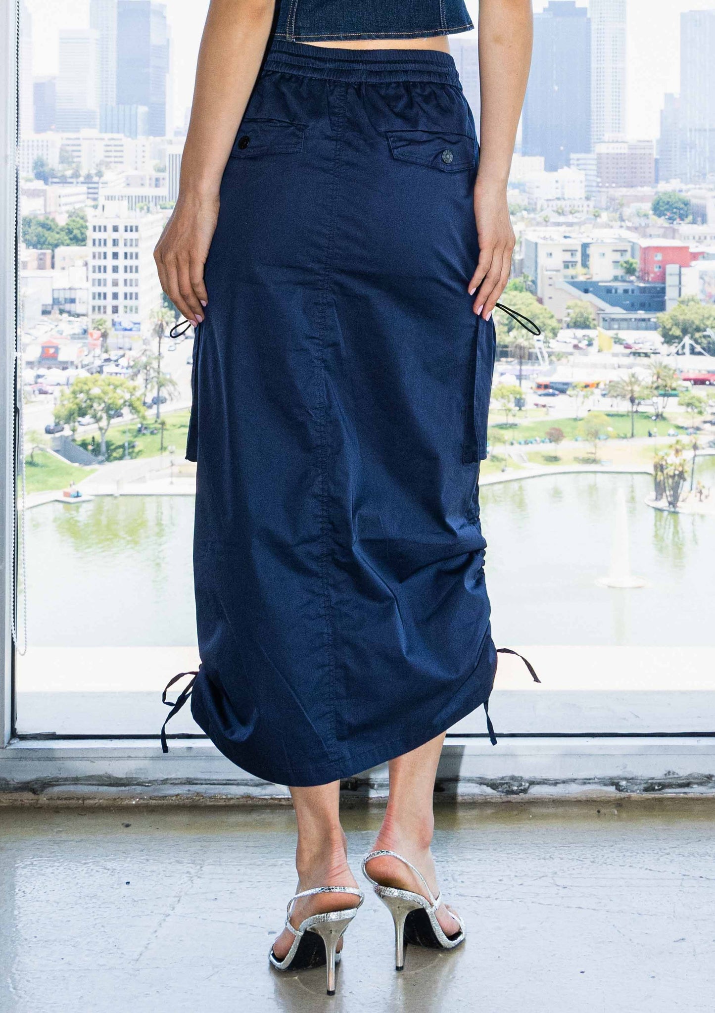 Drawstring Side Flap Y2K Cargo Column Skirt: S / Olive