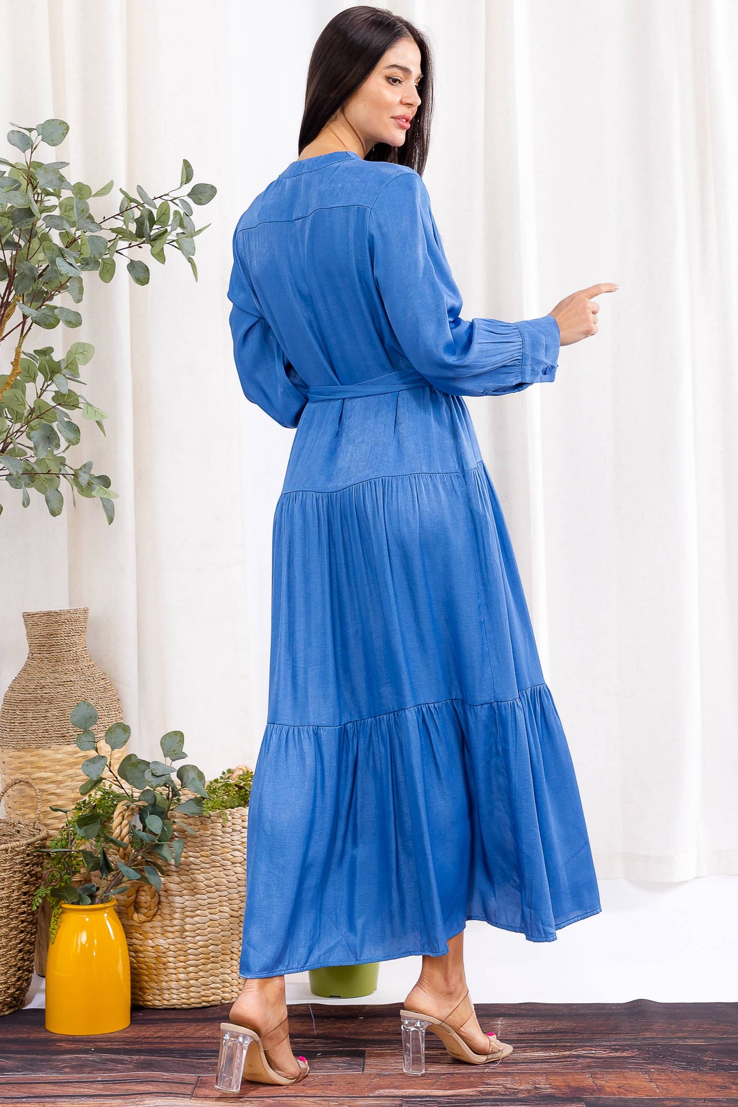 H007X-S Plus Size Tiered Button-Down Maxi Dress