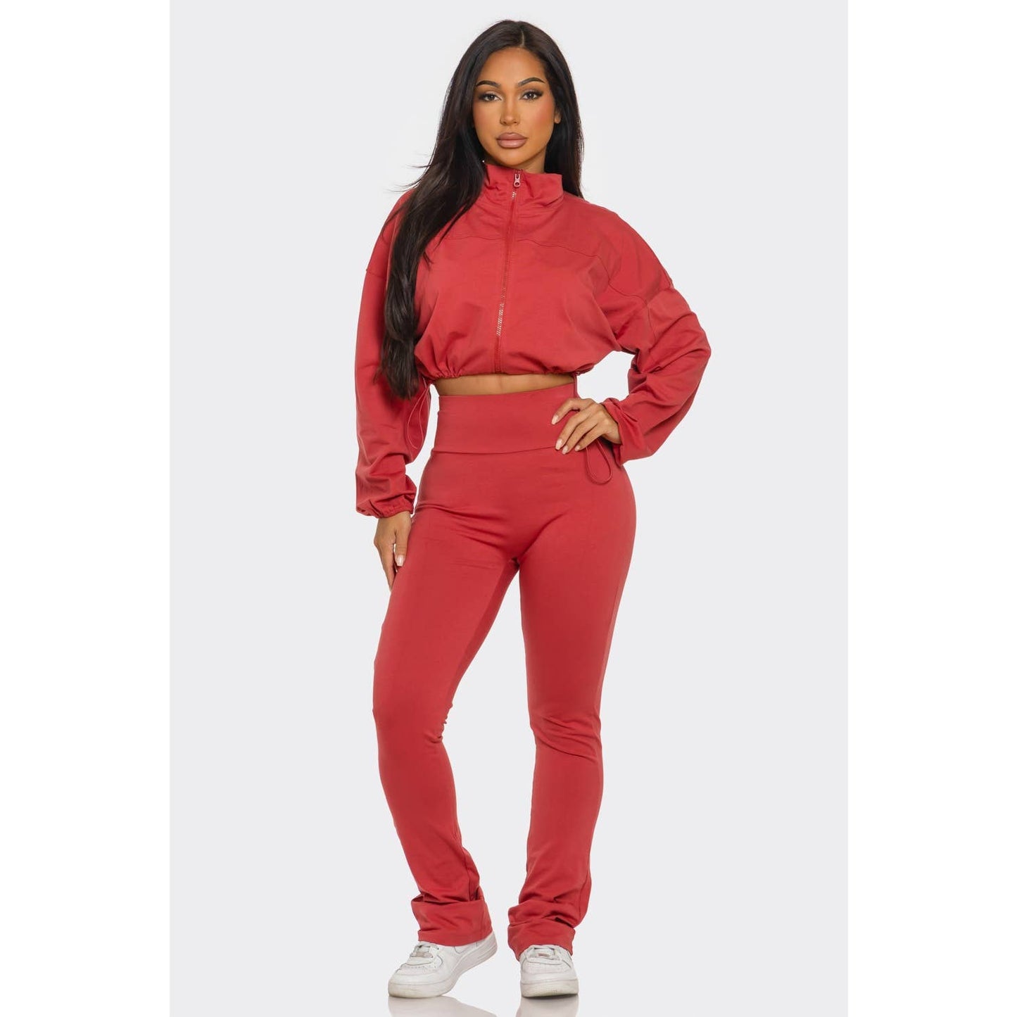 Cropped Zip Up and High Waist Jogger Set