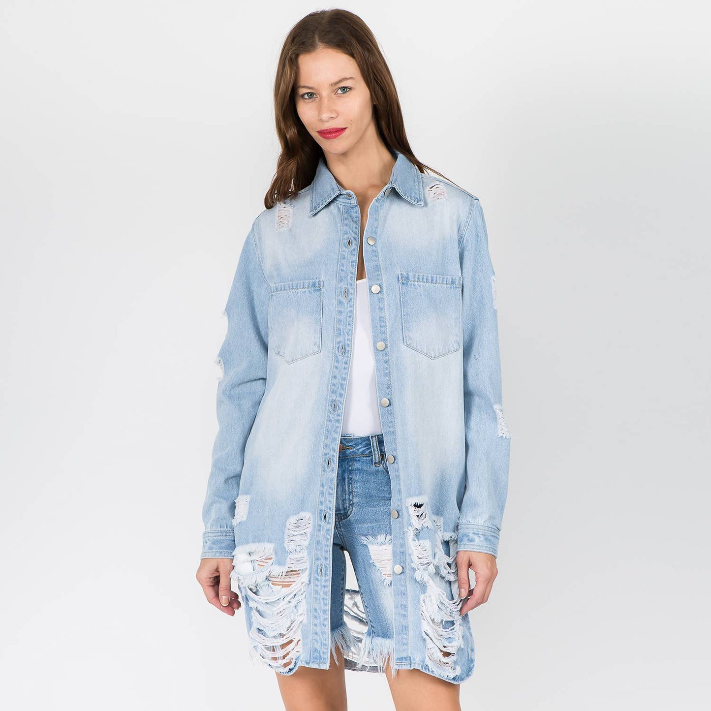 PLUS SIZE LONG LENGTH DENIM SHIRTS JACKET-RJK3712SIP