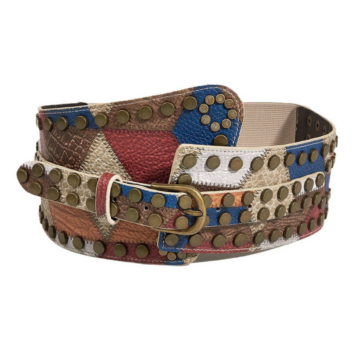 BRONZE NAIL METAL BUCKLE ELASTIC GIRDLE BELT_CWABE0274