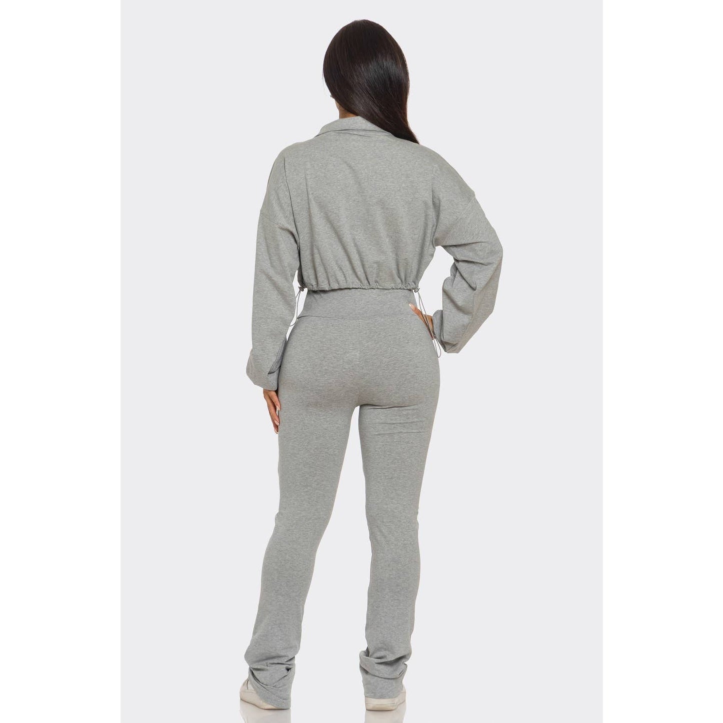 Cropped Zip Up and High Waist Jogger Set